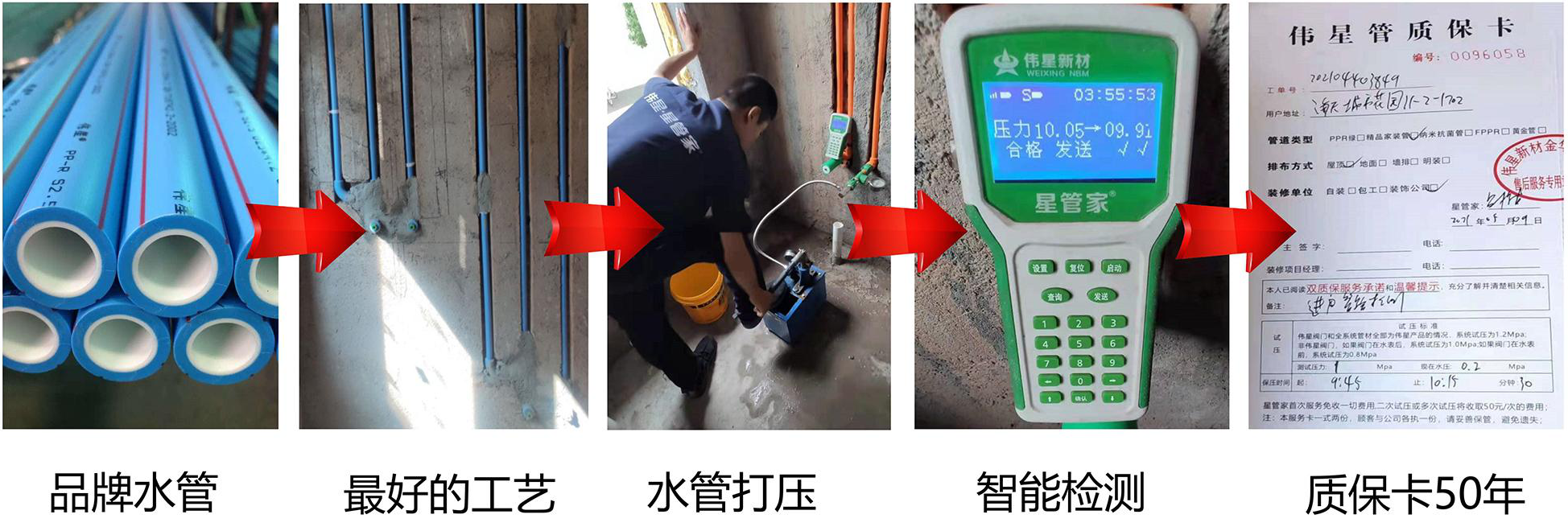 品牌水管到质保卡五道工序